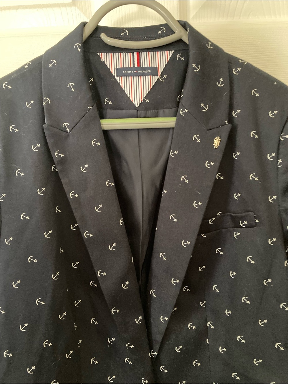Tommy Hilfiger women’s nautical navy  blue blazer w/white anchor print, size M - Picture 8 of 13